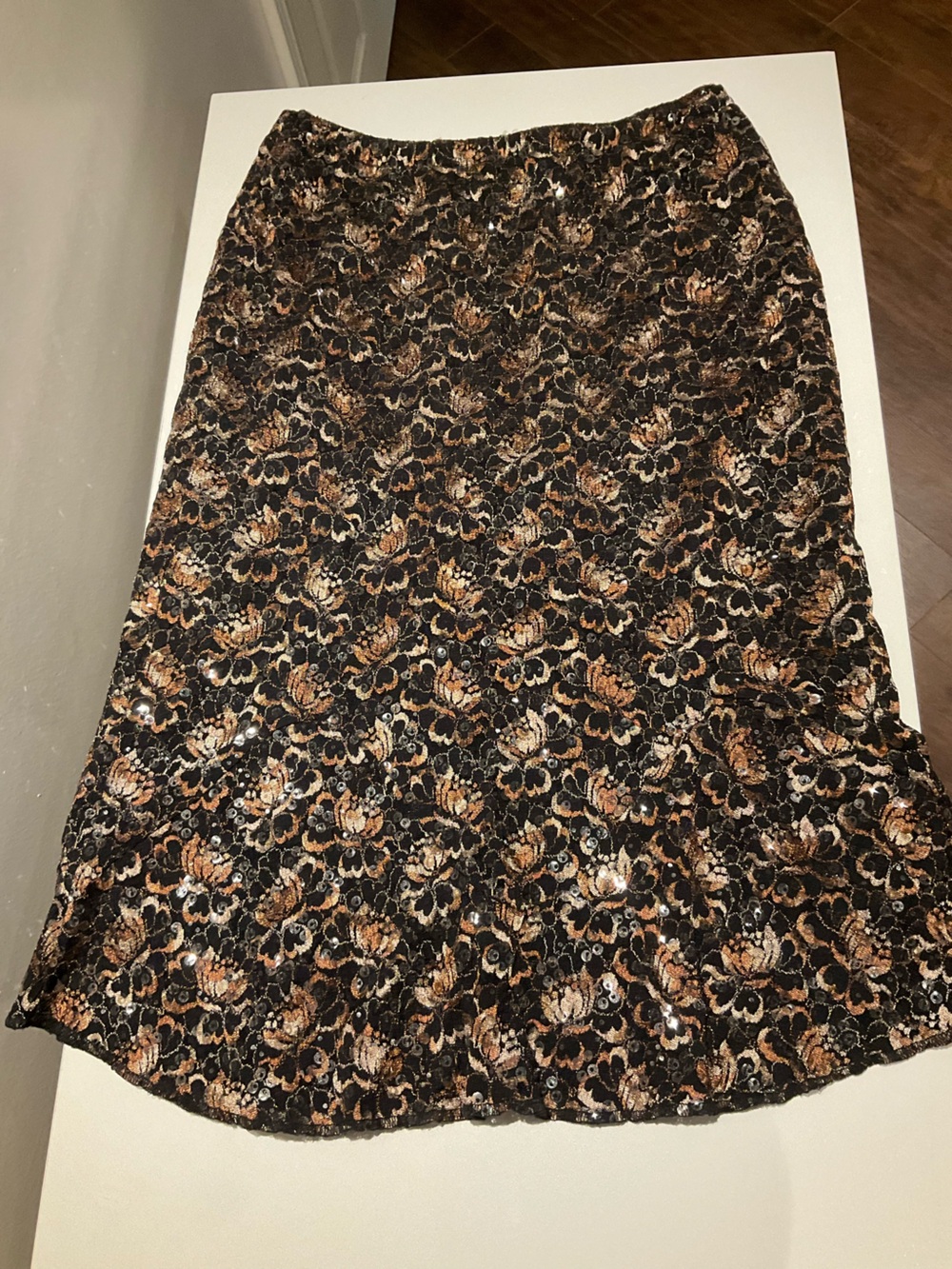 Thrifted Black and Gold Floral Lace Skirt